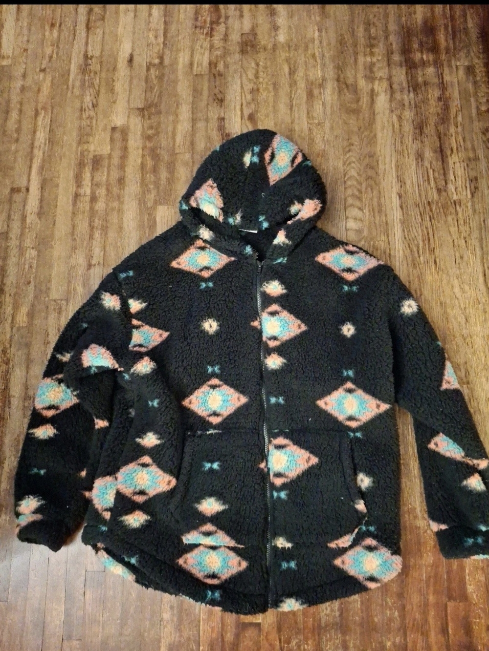 Kohls SO fleece black western aztec zipper Sweatshirt Hooded Sherpa Jacket